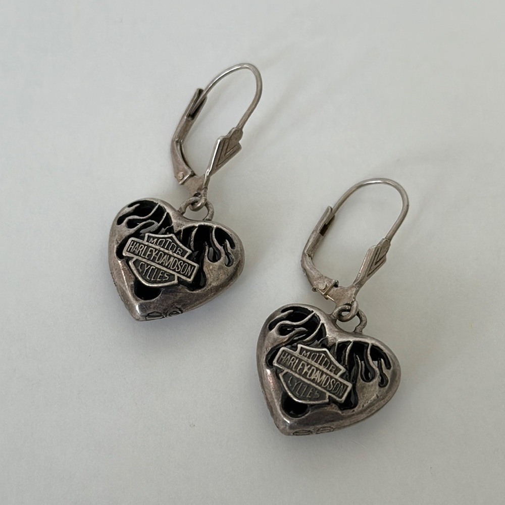 Harley-Davidson 925 Silver Heart and Flame Earrings